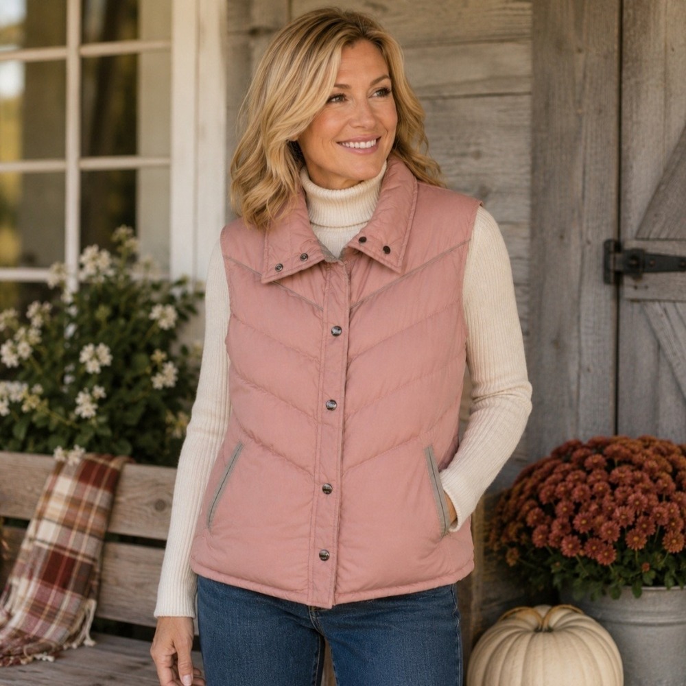 Vintage 1980s Woolrich Woman's Goose Down Puffer Vest Blush Pink USA Sz M